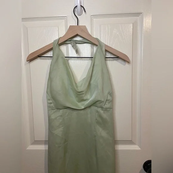 Watters & Watters Sage Green Halter Floor Length Gown Coquette Girl Size 2 - Picture 4 of 9